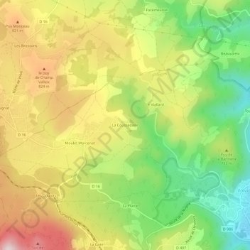 Mappa topografica La Coussedière, altitudine, rilievo