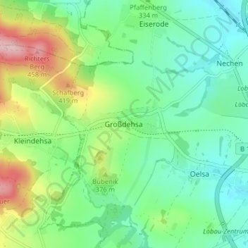 Mappa topografica Großdehsa, altitudine, rilievo