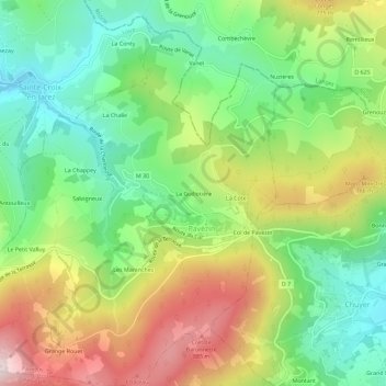 Mappa topografica La Guillotière, altitudine, rilievo