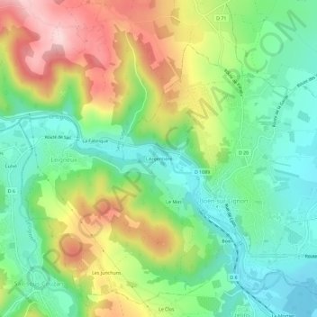 Mappa topografica L'Argentière, altitudine, rilievo