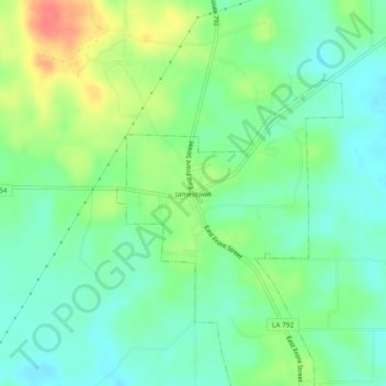 Mappa topografica Jamestown, altitudine, rilievo