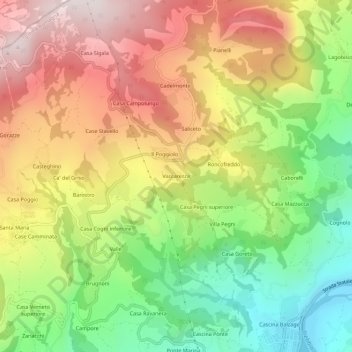 Mappa topografica Vaccarezza, altitudine, rilievo