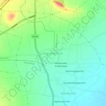 Mappa topografica Kumarapuram, altitudine, rilievo