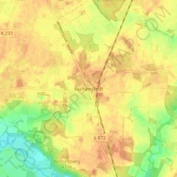 Mappa topografica Aschenstedt, altitudine, rilievo