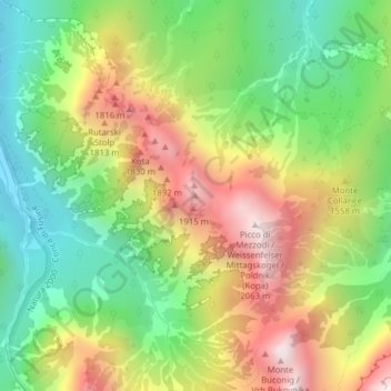 Mappa topografica Turm, altitudine, rilievo