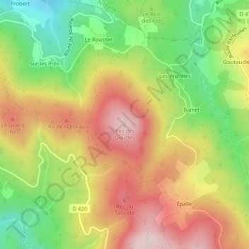 Mappa topografica Rez des Gouttes, altitudine, rilievo