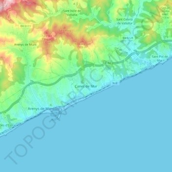 Mappa topografica Canet de Mar, altitudine, rilievo