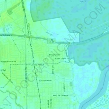 Mappa topografica Brownwood, altitudine, rilievo