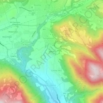 Mappa topografica Novezio, altitudine, rilievo