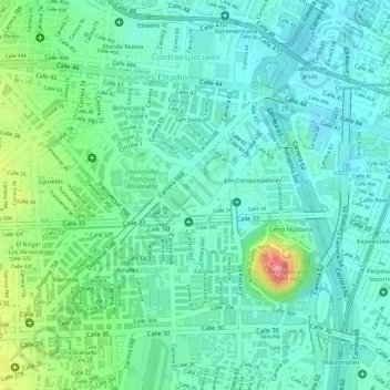 Mappa topografica Unicentro, altitudine, rilievo