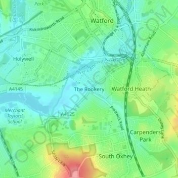 Mappa topografica The Rookery, altitudine, rilievo