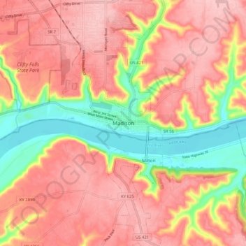 Mappa topografica Madison, altitudine, rilievo