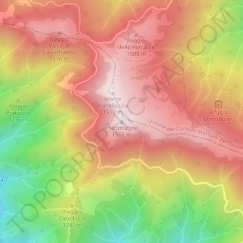 Mappa topografica Pratomagno, altitudine, rilievo
