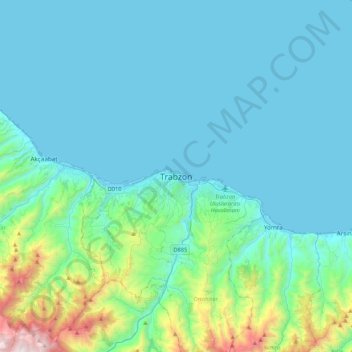 Mappa topografica Trabzon, altitudine, rilievo