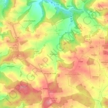 Mappa topografica Allmansdorf, altitudine, rilievo