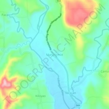 Mappa topografica Manglicmot, altitudine, rilievo