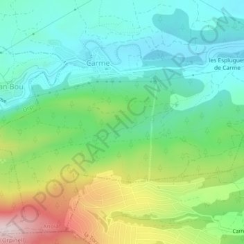 Mappa topografica Costa Blanca, altitudine, rilievo