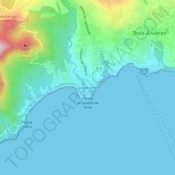 Mappa topografica Grand Anse, altitudine, rilievo