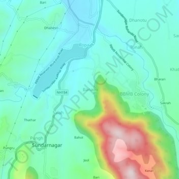 Mappa topografica Banaik, altitudine, rilievo