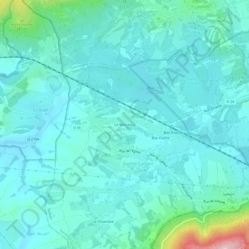 Mappa topografica Le Malsaucy, altitudine, rilievo