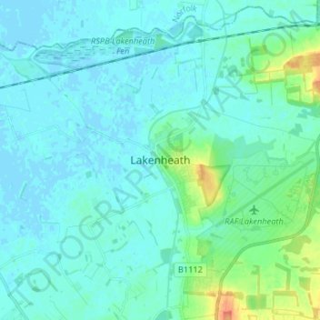 Mappa topografica Lakenheath, altitudine, rilievo