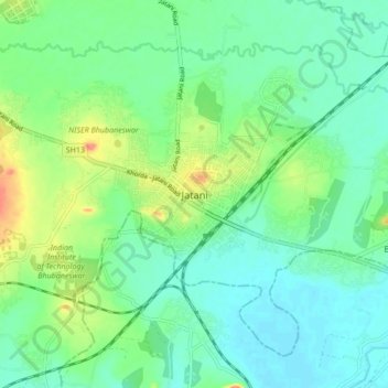 Mappa topografica Jatani, altitudine, rilievo