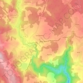 Mappa topografica Miollet, altitudine, rilievo