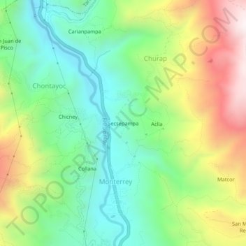 Mappa topografica Secsepampa, altitudine, rilievo