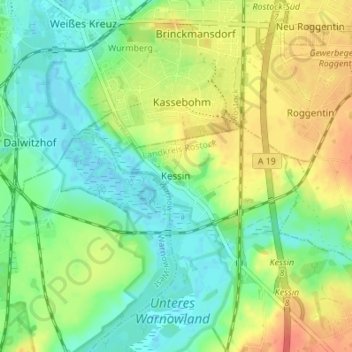 Mappa topografica Kessin, altitudine, rilievo