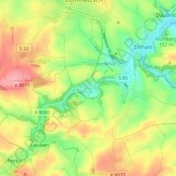 Mappa topografica Wahnitz, altitudine, rilievo