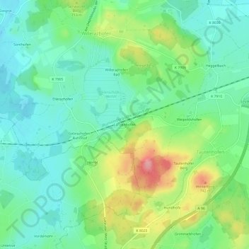 Mappa topografica Lanzenhofen, altitudine, rilievo