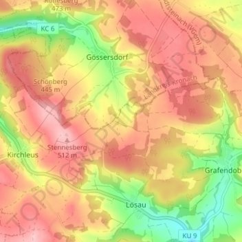 Mappa topografica Esbach, altitudine, rilievo