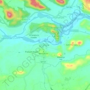 Mappa topografica Hampi, altitudine, rilievo