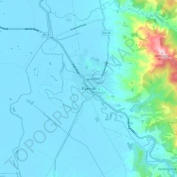 Mappa topografica Paeroa, altitudine, rilievo