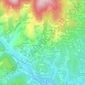 Mappa topografica Les Chappes, altitudine, rilievo