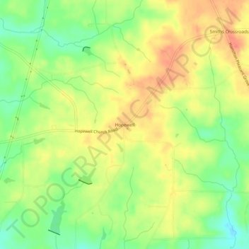 Mappa topografica Hopewell, altitudine, rilievo