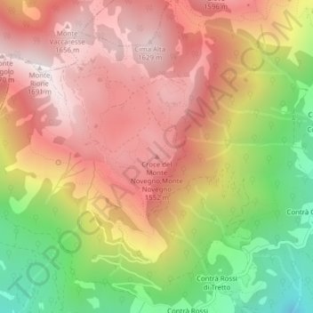 Mappa topografica Croce del Monte Novegno;Monte Novegno, altitudine, rilievo