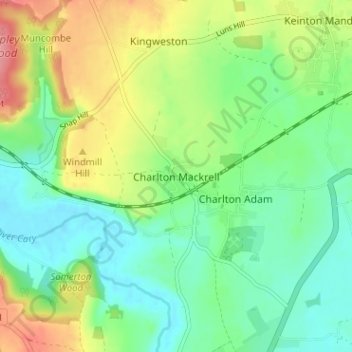 Mappa topografica Charlton Mackrell, altitudine, rilievo