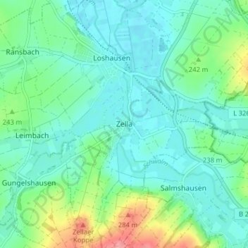 Mappa topografica Zella, altitudine, rilievo