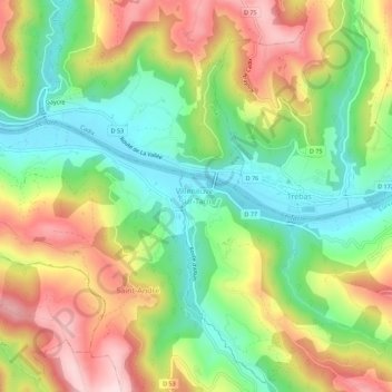 Mappa topografica Villeneuve-sur-Tarn, altitudine, rilievo