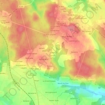Mappa topografica Er Lann, altitudine, rilievo