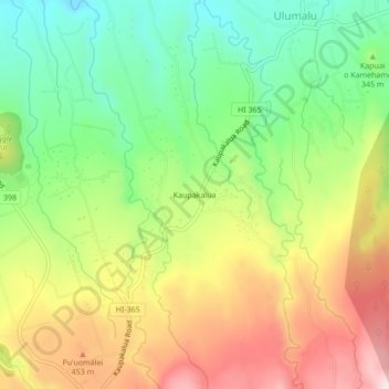 Mappa topografica Kaupakalua, altitudine, rilievo