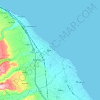 Mappa topografica Kiato, altitudine, rilievo