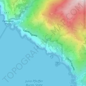 Mappa topografica Julia Pfieffer Burns Vista Point, altitudine, rilievo