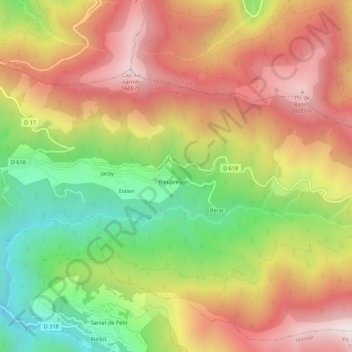Mappa topografica Mourouet, altitudine, rilievo