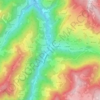 Mappa topografica Pederoa, altitudine, rilievo