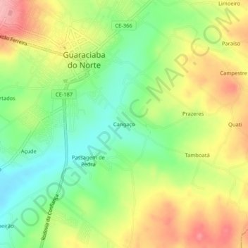 Mappa topografica Cangaço, altitudine, rilievo