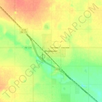 Mappa topografica Shallowater, altitudine, rilievo