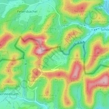Mappa topografica Wengelsbach, altitudine, rilievo