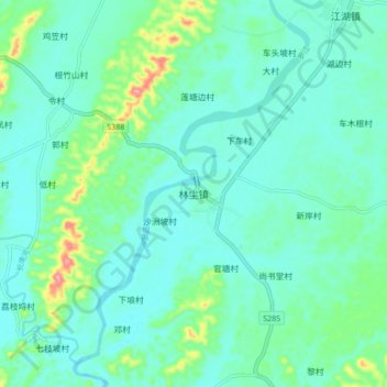 Mappa topografica 林尘镇, altitudine, rilievo